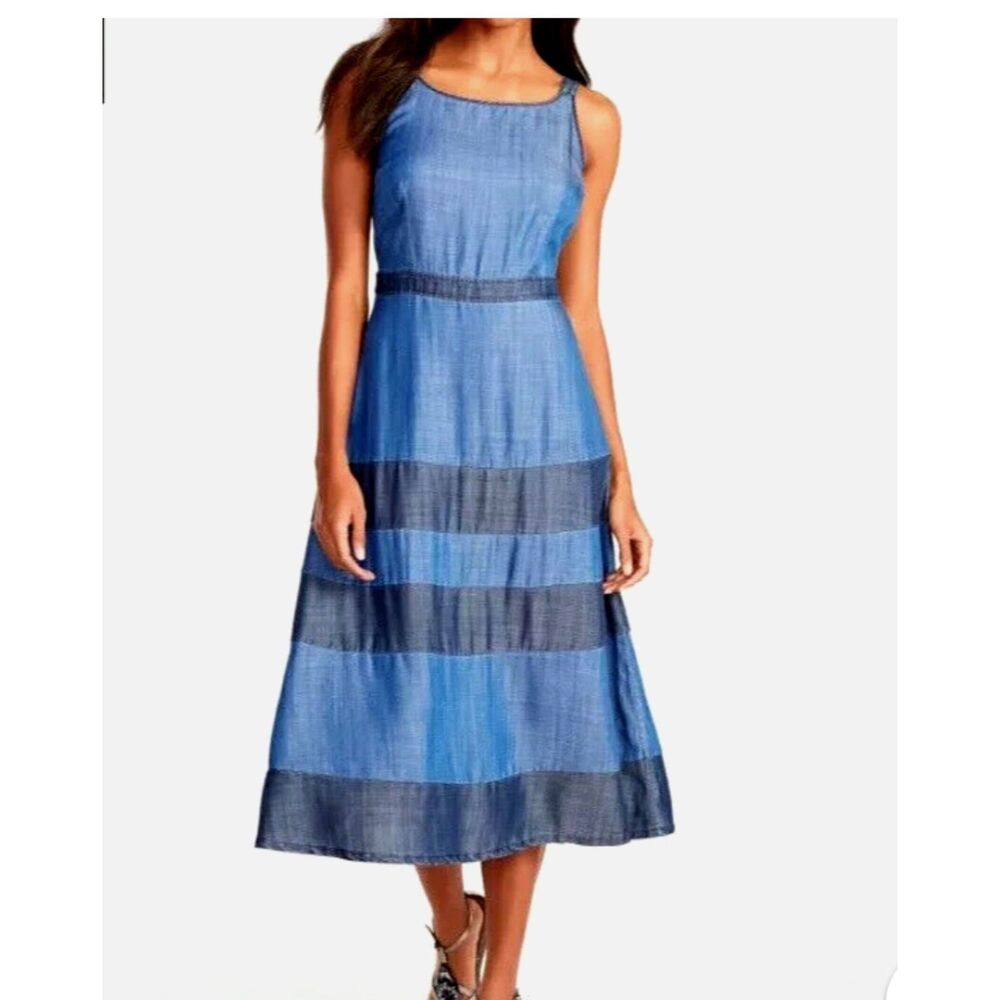 Tommy Bahama chambray dress color block summer vacation resort casual women 8
